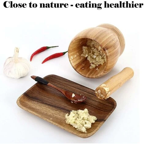 TUMALAGIA Natural Bamboo Mortar And Pestle, Manual Garlic Press, Ginger Crusher, Spice Grinder Set, Garlic Crusher, Spice Crusher, Chopper 4 TUMALAGIA Natural Bamboo Mortar And Pestle, Manual Garlic Press, Ginger Crusher, Spice Grinder Set, Garlic Crusher, Spice Crusher, Chopper - Image 4