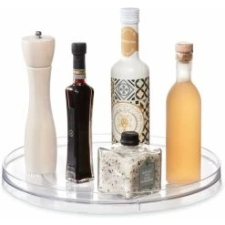 TUMALAGIA Kitchen Organizer Extra Large Plastic Turntable Without For Pantry Rotating Spice Rack For Jars And Condiments Clear