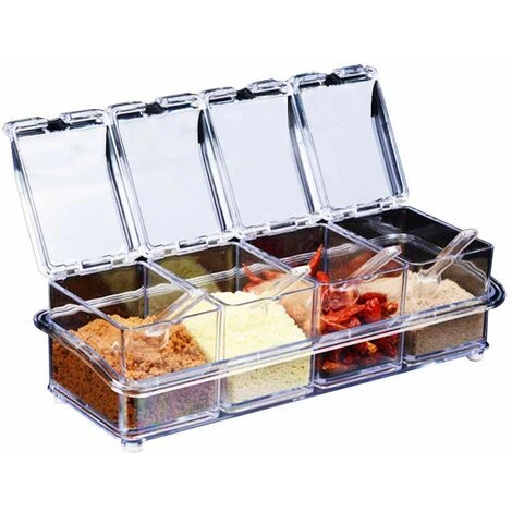 TUMALAGIA Spice Box Set, Clear Bottles, Salt, Spice Jars, Spice Jars, Spice Containers, Storage Jars With 4 Spoons, Jar Lids And Spoons 1 TUMALAGIA Spice Box Set, Clear Bottles, Salt, Spice Jars, Spice Jars, Spice Containers, Storage Jars With 4 Spoons, Jar Lids And Spoons