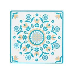 KitchenCraft Moroccan Inspired Green Floral Cork Back Ceramic Coaster
