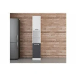 Vivense 40 Cm Kitchen Pantry Tall Cabinet White Anthracite D40 A2