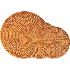 ERHOPE Weave Doilies Placemat Seagrass Water Hyacinths Round Braided Round Doilies Rattan Placemats For Home Table Rattan Coasters For Drinks(3 Pieces)