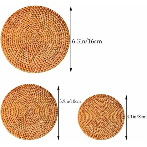 ERHOPE Weave Doilies Placemat Seagrass Water Hyacinths Round Braided Round Doilies Rattan Placemats For Home Table Rattan Coasters For Drinks(3 Pieces) 2 ERHOPE Weave Doilies Placemat Seagrass Water Hyacinths Round Braided Round Doilies Rattan Placemats For Home Table Rattan Coasters For Drinks(3 Pieces) - Image 2