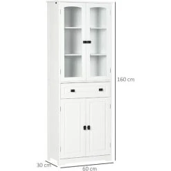 HOMCOM Kitchen Cupboard Storage Cabinet Adjustable Shelves, Glass Door, 160cm -Vonshef shop 88028933 2