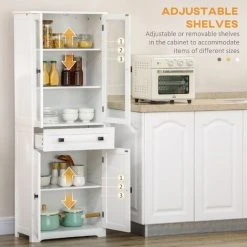 HOMCOM Kitchen Cupboard Storage Cabinet Adjustable Shelves, Glass Door, 160cm -Vonshef shop 88028933 5