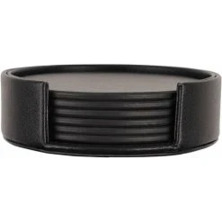 PU Leather Black Coasters Set Of 6 With Holder For Drinking Glass Family Coasters Set 7 PU Leather Black Coasters Set Of 6 With Holder For Drinking Glass Family Coasters Set -Vonshef shop 88299324 3