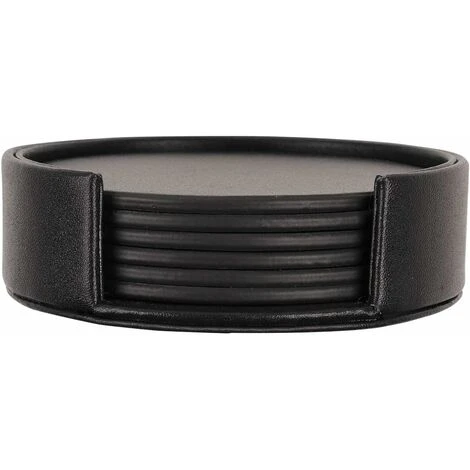 PU Leather Black Coasters Set Of 6 With Holder For Drinking Glass Family Coasters Set 3 PU Leather Black Coasters Set Of 6 With Holder For Drinking Glass Family Coasters Set - Image 3