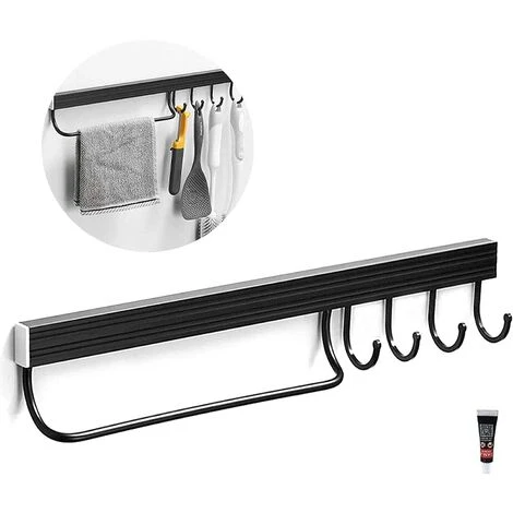 POWAY Kitchen Utensil Rack, Wall-Mounted Aluminum Utensil Rack Wall-Mounted Kitchen Utensil Rack Wall-Mounted Pot Rack Kitchen Utensil Rack With 4 Hooks (Black) 1 POWAY Kitchen Utensil Rack, Wall-Mounted Aluminum Utensil Rack Wall-Mounted Kitchen Utensil Rack Wall-Mounted Pot Rack Kitchen Utensil Rack With 4 Hooks (Black)