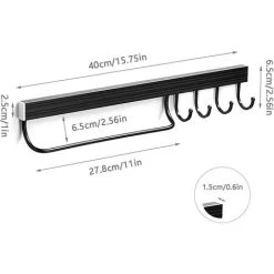 Alternative view of POWAY Kitchen Utensil Rack, Wall-Mounted Aluminum Utensil Rack Wall-Mounted Kitchen Utensil Rack Wall-Mounted Pot Rack Kitchen Utensil Rack With 4 Hooks (Black)