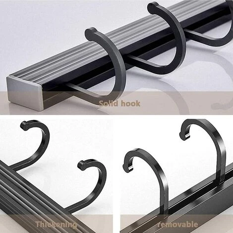 POWAY Kitchen Utensil Rack, Wall-Mounted Aluminum Utensil Rack Wall-Mounted Kitchen Utensil Rack Wall-Mounted Pot Rack Kitchen Utensil Rack With 4 Hooks (Black) 3 POWAY Kitchen Utensil Rack, Wall-Mounted Aluminum Utensil Rack Wall-Mounted Kitchen Utensil Rack Wall-Mounted Pot Rack Kitchen Utensil Rack With 4 Hooks (Black) - Image 3