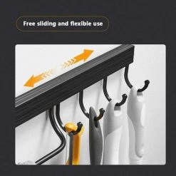 POWAY Kitchen Utensil Rack, Wall-Mounted Aluminum Utensil Rack Wall-Mounted Kitchen Utensil Rack Wall-Mounted Pot Rack Kitchen Utensil Rack With 4 Hooks (Black) 9 POWAY Kitchen Utensil Rack, Wall-Mounted Aluminum Utensil Rack Wall-Mounted Kitchen Utensil Rack Wall-Mounted Pot Rack Kitchen Utensil Rack With 4 Hooks (Black) -Vonshef shop 88300535 5