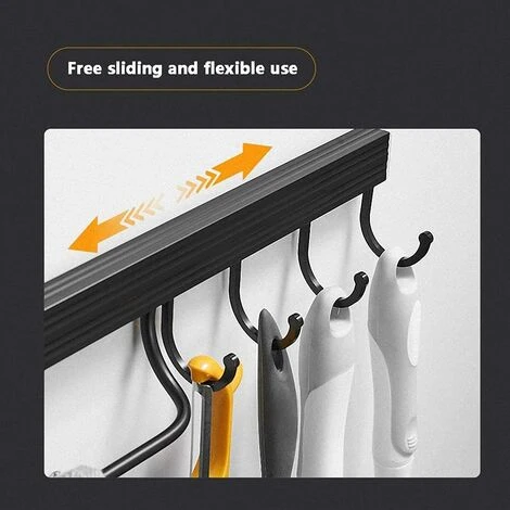 POWAY Kitchen Utensil Rack, Wall-Mounted Aluminum Utensil Rack Wall-Mounted Kitchen Utensil Rack Wall-Mounted Pot Rack Kitchen Utensil Rack With 4 Hooks (Black) 5 POWAY Kitchen Utensil Rack, Wall-Mounted Aluminum Utensil Rack Wall-Mounted Kitchen Utensil Rack Wall-Mounted Pot Rack Kitchen Utensil Rack With 4 Hooks (Black) - Image 5