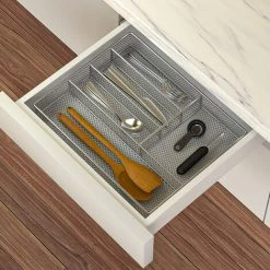 Livingandhome Silver Grey Metal Kitchen Cutlery Utensil Tray Drawer Organiser