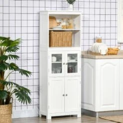 HOMCOM Kitchen Cupboard Storage Cabinet Adjustable Shelves, Glass Doors, White -Vonshef shop 88775331 3
