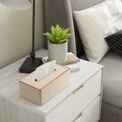 TUMALAGIA Tissue Box Cover, Kleenex Rectangular PU Leather Tissue Box Holder For Home/Office -Vonshef shop 90104863 3