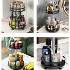 LITZEE Rotating Spice Rack 2 Tier Rotating Spice Rack Stainless Steel Rotating Spice Rack Kitchen Cabinet Cabinet Organizers 360° Adjustable Height -Round -Vonshef shop 90320083 5