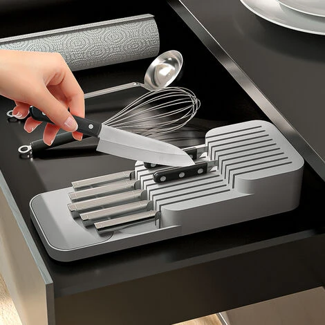 Livingandhome 9 Slot Compact Kitchen Knife In Drawer Organiser 1 Livingandhome 9 Slot Compact Kitchen Knife In Drawer Organiser