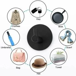 LITZEE Bathroom Robe Hook 3M Adhesive, Stainless Steel Bathroom Wall Hook, Self Adhesive Towel Rack For Kitchen (Black 3pcs) -Vonshef shop 90639674 3