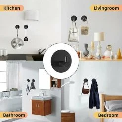 LITZEE Bathroom Robe Hook 3M Adhesive, Stainless Steel Bathroom Wall Hook, Self Adhesive Towel Rack For Kitchen (Black 3pcs) -Vonshef shop 90639674 5