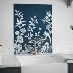 Laura Ashley Oriental Garden Midnight Seaspray Special Edition Glass Kitchen Splashback 900 X 750mm