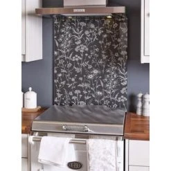 Laura Ashley Lisette Metallic Charcoal Glass Kitchen Splashback 900 X 750mm -Vonshef shop 91338679 2