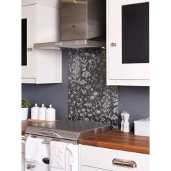 Laura Ashley Lisette Metallic Charcoal Glass Kitchen Splashback 900 X 750mm -Vonshef shop 91338679 3