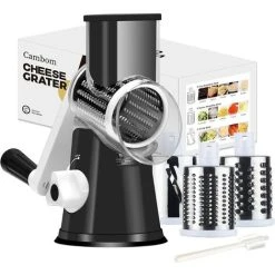 DECKON Rotary Cheese Grater Cheese Shredder - Kitchen Manual Cheese Grater With Handle Vegetable Slicer Nuts Grinder 3 Replaceable Drum Blades And Strong Suction Base Free Cleaning Brush