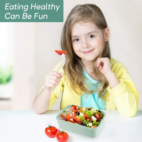 FUHUIDATRADING Lunch Box, Bento Box Bento Box With Fork And 3 Compartments 1400ml Leak-Proof Safety Eco-Friendly Airtight Lunch Box For Picnic, School, Work, Green 2 FUHUIDATRADING Lunch Box, Bento Box Bento Box With Fork And 3 Compartments 1400ml Leak-Proof Safety Eco-Friendly Airtight Lunch Box For Picnic, School, Work, Green - Image 2