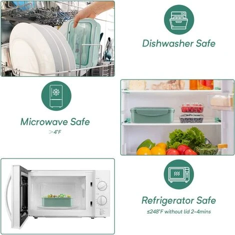 FUHUIDATRADING Lunch Box, Bento Box Bento Box With Fork And 3 Compartments 1400ml Leak-Proof Safety Eco-Friendly Airtight Lunch Box For Picnic, School, Work, Green 3 FUHUIDATRADING Lunch Box, Bento Box Bento Box With Fork And 3 Compartments 1400ml Leak-Proof Safety Eco-Friendly Airtight Lunch Box For Picnic, School, Work, Green - Image 3