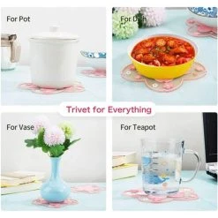 FUHUIDATRADING Floral Pattern Silicone Trivet, Multi-Purpose Non-Slip Flexible Heat Resistant Mat Pads - Set Of 4 (160mm,Pink) -Vonshef shop 92864363 3