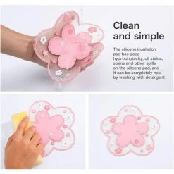 FUHUIDATRADING Floral Pattern Silicone Trivet, Multi-Purpose Non-Slip Flexible Heat Resistant Mat Pads - Set Of 4 (160mm,Pink) -Vonshef shop 92864363 5