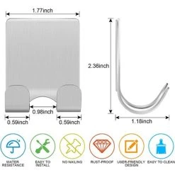 FUHUIDATRADING Shower Razor Holder (2 Pack), Stainless Steel Self Adhesive Razor Hooks -Vonshef shop 92865070 2