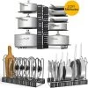FUHUIDATRADING Pot Rack, 2 DIY Methods Pot Holder Stainless Steel Kitchen Storage Rack With 8 Adjustable Compartments Perfect For Utensils Pans, Pots, Lids