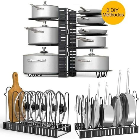 FUHUIDATRADING Pot Rack, 2 DIY Methods Pot Holder Stainless Steel Kitchen Storage Rack With 8 Adjustable Compartments Perfect For Utensils Pans, Pots, Lids 1 FUHUIDATRADING Pot Rack, 2 DIY Methods Pot Holder Stainless Steel Kitchen Storage Rack With 8 Adjustable Compartments Perfect For Utensils Pans, Pots, Lids
