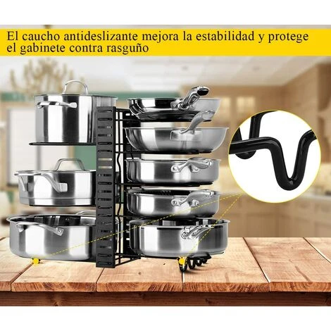 FUHUIDATRADING Pot Rack, 2 DIY Methods Pot Holder Stainless Steel Kitchen Storage Rack With 8 Adjustable Compartments Perfect For Utensils Pans, Pots, Lids 4 FUHUIDATRADING Pot Rack, 2 DIY Methods Pot Holder Stainless Steel Kitchen Storage Rack With 8 Adjustable Compartments Perfect For Utensils Pans, Pots, Lids - Image 4