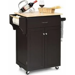 Costway Kitchen Island Rolling Storage Cabinet Trolley Cart Shelves Cupboard Towel Rack