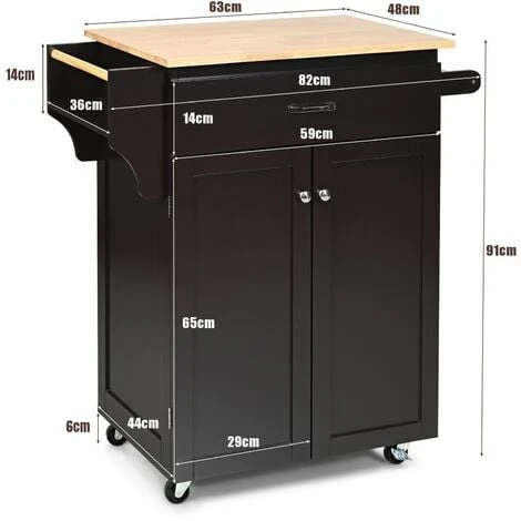 Costway Kitchen Island Rolling Storage Cabinet Trolley Cart Shelves Cupboard Towel Rack 2 Costway Kitchen Island Rolling Storage Cabinet Trolley Cart Shelves Cupboard Towel Rack - Image 2