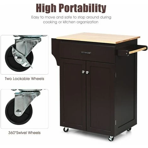 Costway Kitchen Island Rolling Storage Cabinet Trolley Cart Shelves Cupboard Towel Rack 4 Costway Kitchen Island Rolling Storage Cabinet Trolley Cart Shelves Cupboard Towel Rack - Image 4