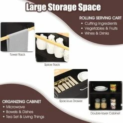 Costway Kitchen Island Rolling Storage Cabinet Trolley Cart Shelves Cupboard Towel Rack 9 Costway Kitchen Island Rolling Storage Cabinet Trolley Cart Shelves Cupboard Towel Rack -Vonshef shop 92916569 5