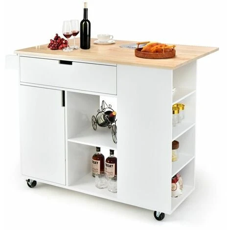 Costway Kitchen Island Storage Trolley Rolling Cart Cupboard With Drop-Leaf Countertop 1 Costway Kitchen Island Storage Trolley Rolling Cart Cupboard With Drop-Leaf Countertop