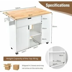 Alternative view of Costway Kitchen Island Storage Trolley Rolling Cart Cupboard With Drop-Leaf Countertop