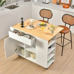 Costway Kitchen Island Storage Trolley Rolling Cart Cupboard With Drop-Leaf Countertop 7 Costway Kitchen Island Storage Trolley Rolling Cart Cupboard With Drop-Leaf Countertop -Vonshef shop 92917545 3