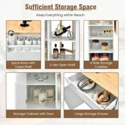 Costway Kitchen Island Storage Trolley Rolling Cart Cupboard With Drop-Leaf Countertop 8 Costway Kitchen Island Storage Trolley Rolling Cart Cupboard With Drop-Leaf Countertop -Vonshef shop 92917545 4