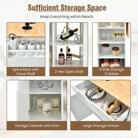 Costway Kitchen Island Storage Trolley Rolling Cart Cupboard With Drop-Leaf Countertop 4 Costway Kitchen Island Storage Trolley Rolling Cart Cupboard With Drop-Leaf Countertop - Image 4