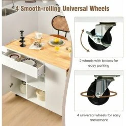 Costway Kitchen Island Storage Trolley Rolling Cart Cupboard With Drop-Leaf Countertop 9 Costway Kitchen Island Storage Trolley Rolling Cart Cupboard With Drop-Leaf Countertop -Vonshef shop 92917545 5