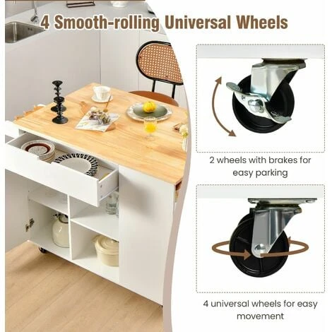 Costway Kitchen Island Storage Trolley Rolling Cart Cupboard With Drop-Leaf Countertop 5 Costway Kitchen Island Storage Trolley Rolling Cart Cupboard With Drop-Leaf Countertop - Image 5