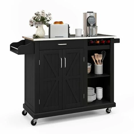 Costway Kitchen Island Rolling Storage Trolley Cart Stainless Steel Countertop 2 Doors 1 Costway Kitchen Island Rolling Storage Trolley Cart Stainless Steel Countertop 2 Doors