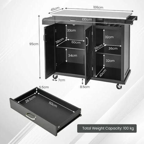 Costway Kitchen Island Rolling Storage Trolley Cart Stainless Steel Countertop 2 Doors 2 Costway Kitchen Island Rolling Storage Trolley Cart Stainless Steel Countertop 2 Doors - Image 2