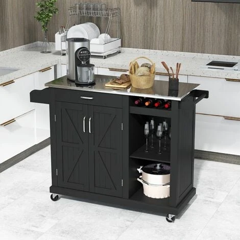 Costway Kitchen Island Rolling Storage Trolley Cart Stainless Steel Countertop 2 Doors 3 Costway Kitchen Island Rolling Storage Trolley Cart Stainless Steel Countertop 2 Doors - Image 3