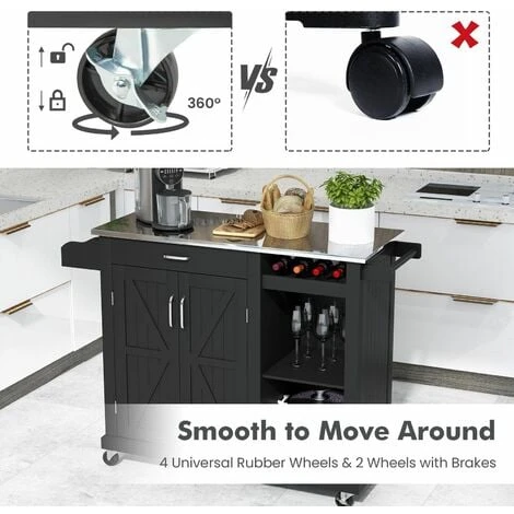 Costway Kitchen Island Rolling Storage Trolley Cart Stainless Steel Countertop 2 Doors 5 Costway Kitchen Island Rolling Storage Trolley Cart Stainless Steel Countertop 2 Doors - Image 5